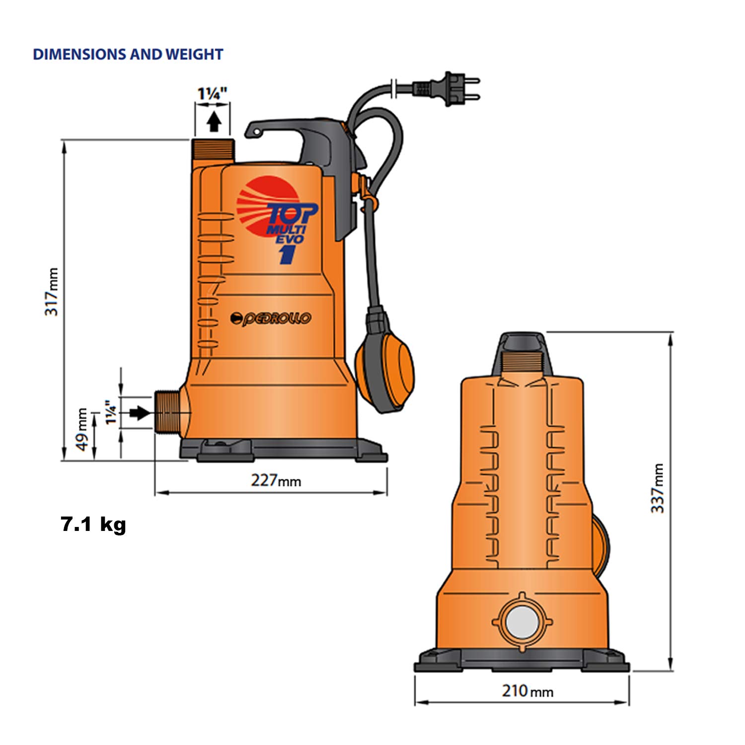 550W Tauchdruckpumpe 230V Zisternpumpe Druckpumpe 4.800L/h Regenwasserpumpe | Inkl. Schwimmer-Schalter und Rückschlag-Klappe, 4,2bar