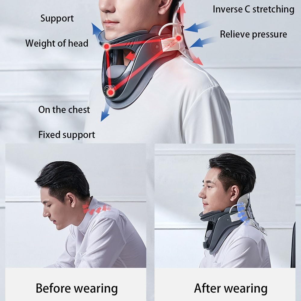 HEYOUTH Dispositif de Traction Cervicale Réglable et Léger - Soutien Nuque avec Coussin d'Air pour Alignement Vertébral et Soulagement Douleur à Domicile