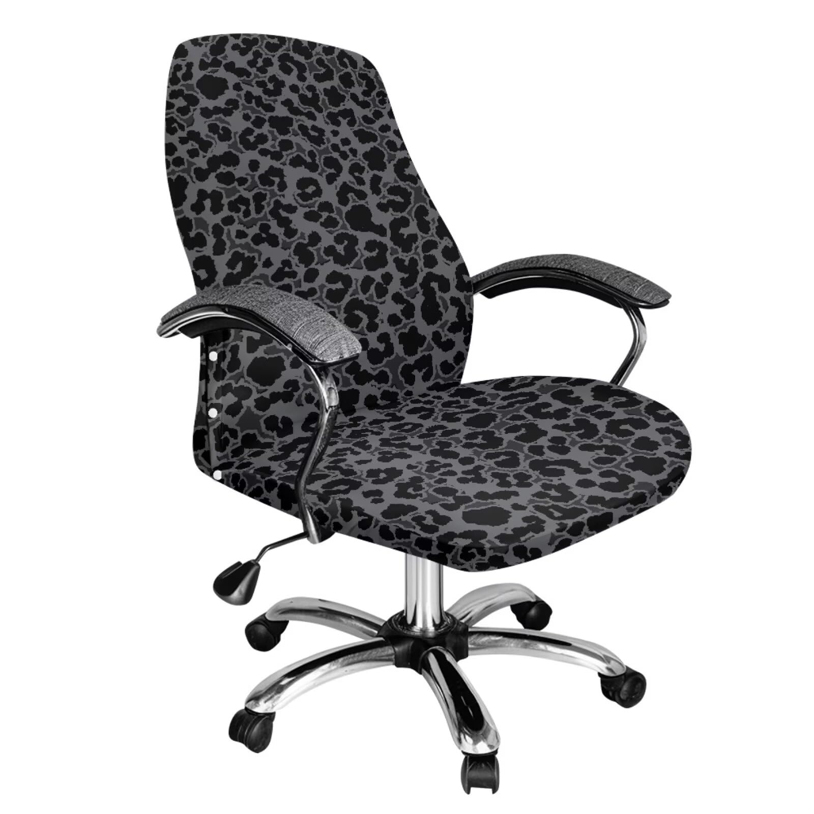 Cadowhimsy Black Leopard Print Office Chair Cover Rotating Swivel Chair Slipcover for Armchair Washable Gaming Chair Covers Boss Chair Protective Cover for Home Decor, Large