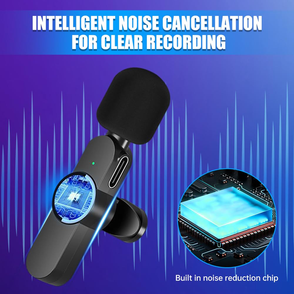 Wireless Lavalier Microphone For IPhone & Android - Noise Canceling Lapel Mic With Magnetic Clip For Vlogging & Recording