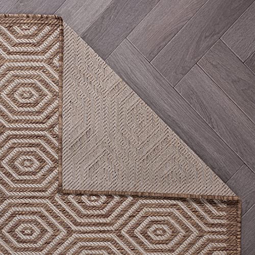 Rugshop Palmaria Modern Geometric Textured Flat Weave Easy Cleaning Outdoor Rugs For Deck,Patio,Backyard Indoor/Outdoor Area Rug 5' X 7' Brown #TOP4