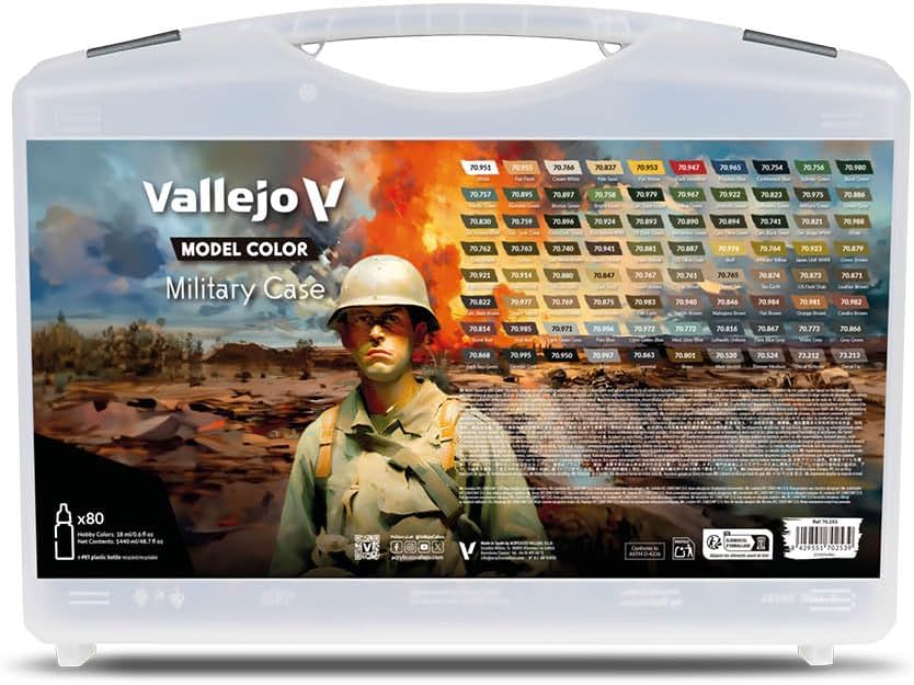 Vallejo - Model Color Military Case | Premium Acrylic Paint Set | Historical Fidelity and Color Variety Kit | Airbrush Compatible | Portable Hobby Storage Box | 80 Bottles x 18 ml. (0.60 fl.oz)