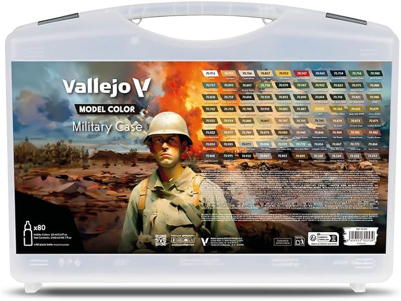 Model Color Military Case | Premium Acrylic Paint Set | Historical Fidelity and Color Variety Kit | Airbrush Compatible | Portable Hobby Storage Box | 80 Bottles x 18 ml. (0.60 fl.oz)
