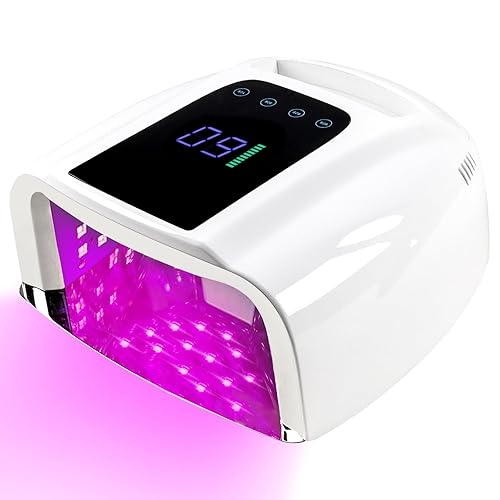 Lámpara de uñas LED UV recargable de 96 W, luz UV inalámbrica portátil para uñas con pantalla LCD, sensor automático, 4 ajustes de temporizador y