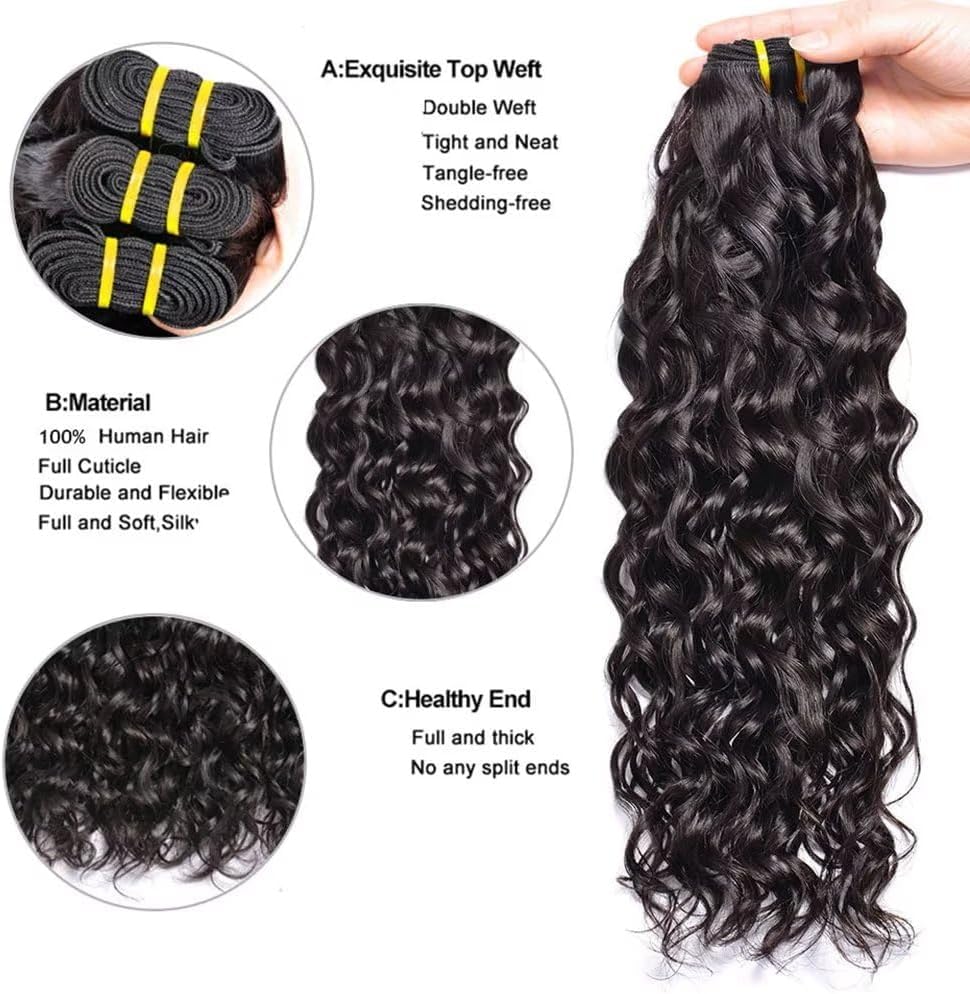 LOVFIR Water Wave Human Hair Bundles Real Human Curly Weave, 100% Unprocessed Virgin Hair, 3 Bundles, 20 20 20 inch - Image 2
