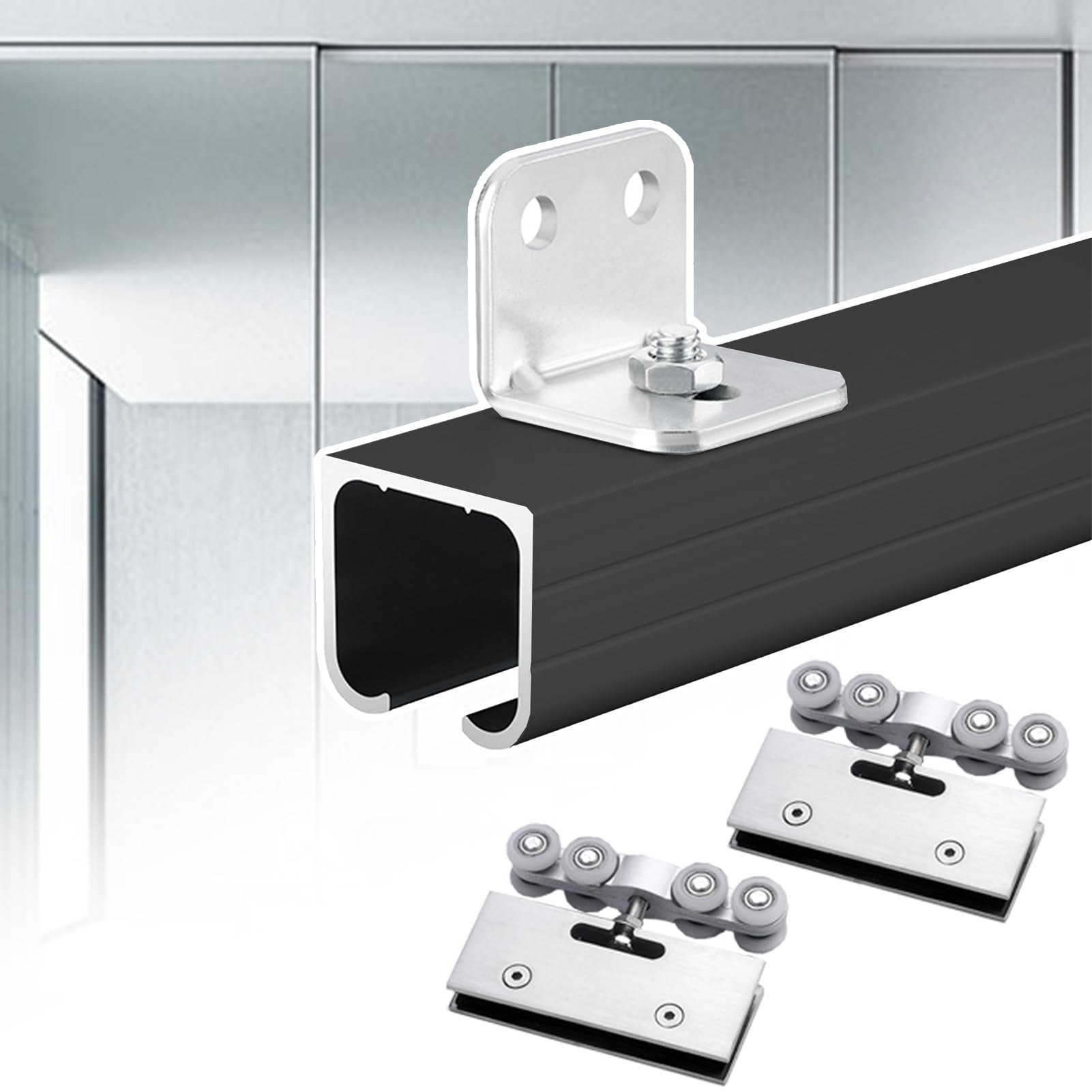 YDHSIKK Glass Sliding Door Track, Wall Mounted Sliding Glass Door Track Kit, 10-12mm Glass, Multicolor, Multiple Sizes(Black,380cm (12.5ft))
