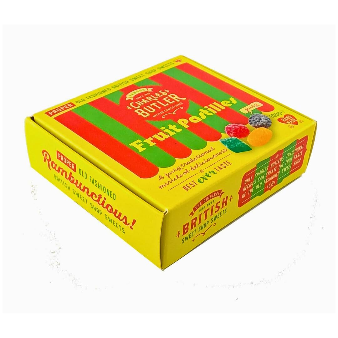 Charles Butler Fruit Pastilles 100g (3.5 Oz) - Juicy Mixed Fruit Flavor Chewy Treats | Traditional Jelly Confection | Old Fashioned British Candy Gift Box | Handmade English Sweets from UK