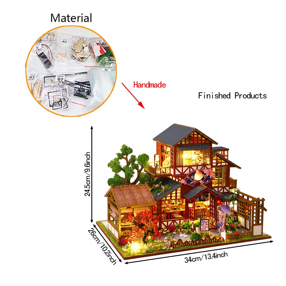 Casa De Muñecas Miniatura Estilo Japonés Retro 1:24 | Kit De Madera Para Montar Con Luces LED Y Música | Incluye Muebles Y Accesorios | Nivel 3 – 5-7 Días
