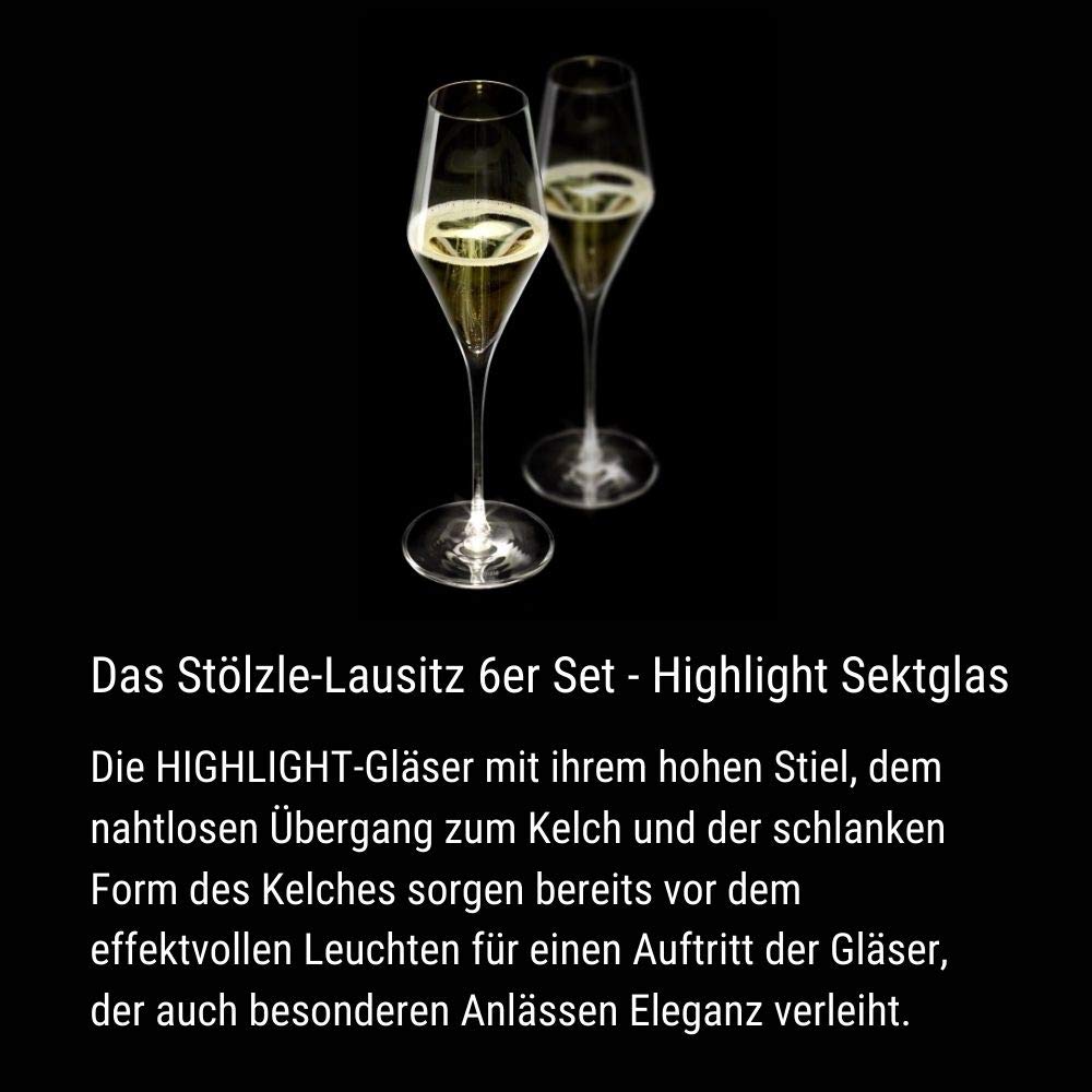 STÖLZLE LAUSITZ Champagnergläser Highlight 290ml mit leuchtendem Stiel I Champagnerkelche 2er Set bruchsicher I Schaumweingläser 2 Stk spülmaschinenfest I Edle Kristallgläser wie mundgeblasen