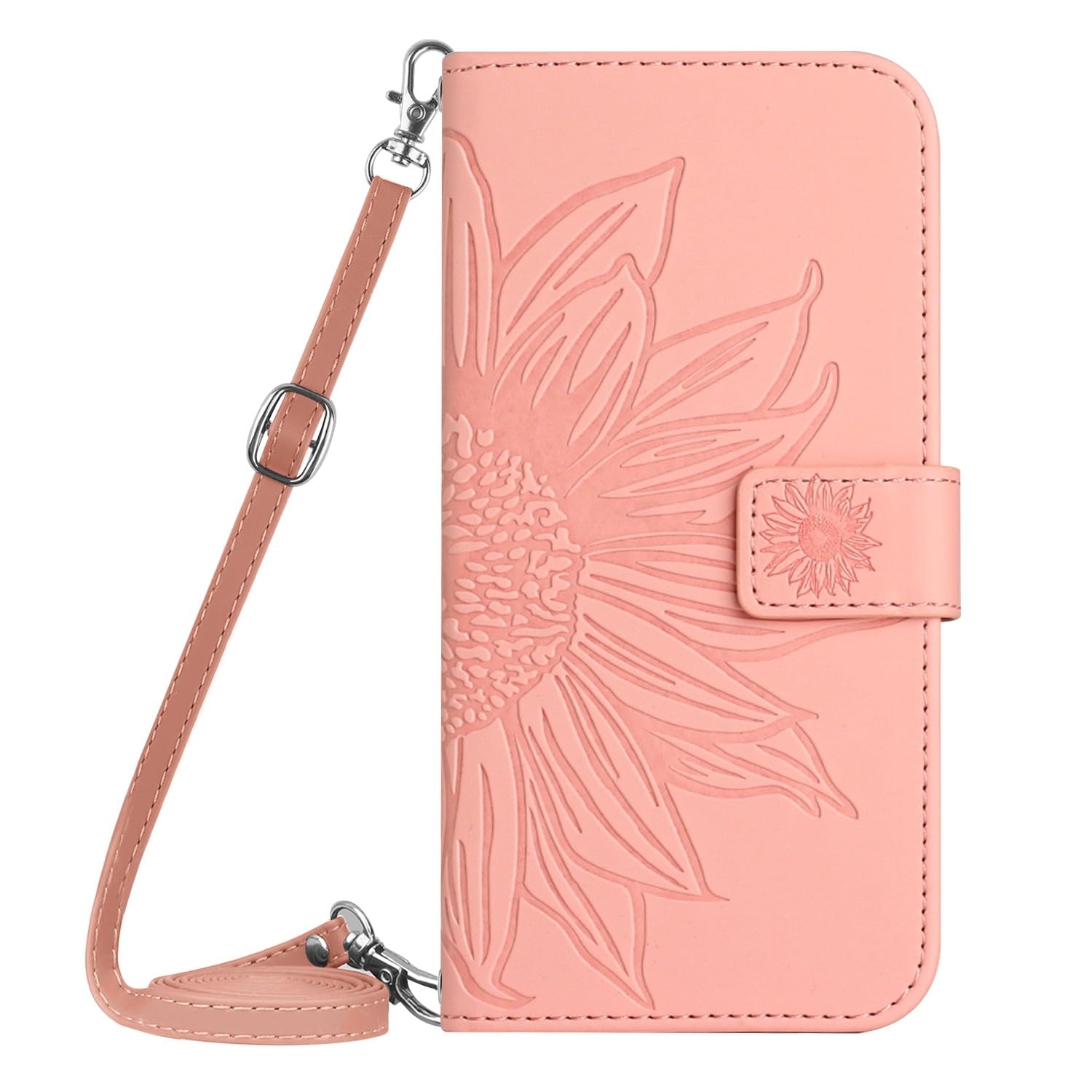 Étui iPhone 16e rose à rabat fleur idéal pour libérer vos mains en déplacement - 6