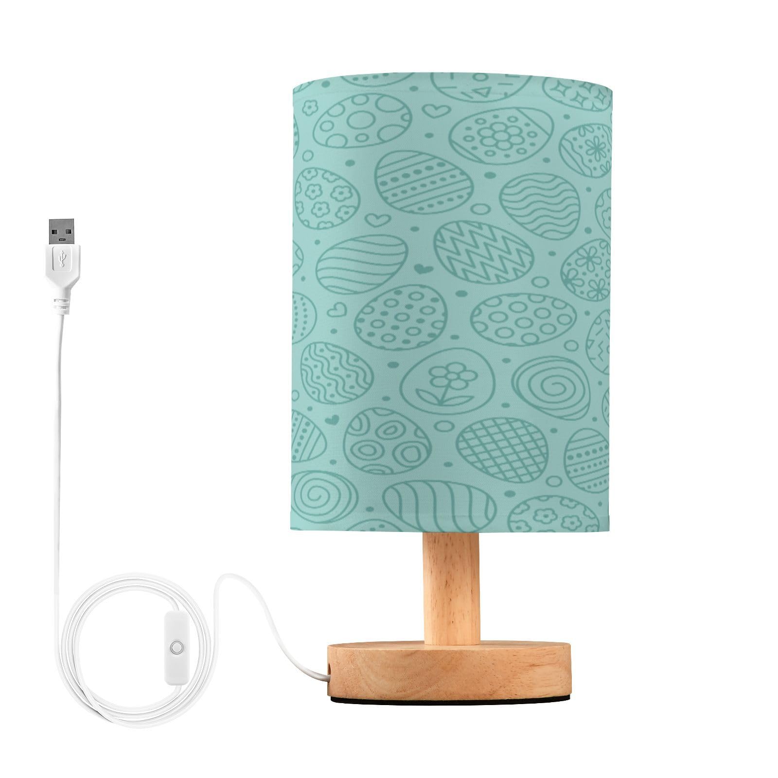 SDMKA Easter Eggs Pattern Bedside Table Lamp for Bedroom, Minimalist Nightstand Lamp with Round Fabric Shade for Living Room, Office, No Bulb Required