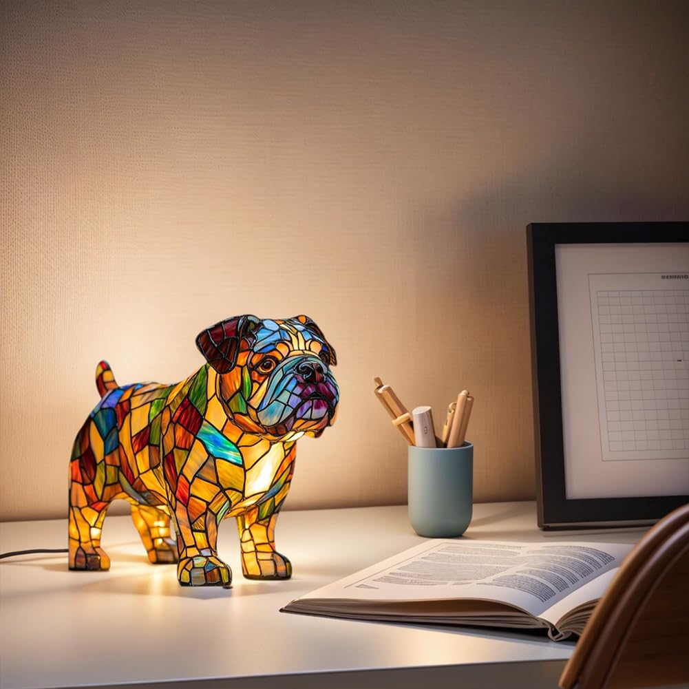 Introti S Dog Lamp, Tained Resin Dog Erie Art Night Light, Cute Pet Dog Themed Led Table Lamp Animal Sculpture Ambient Nightlight For Bedroom And Living Room Decoration