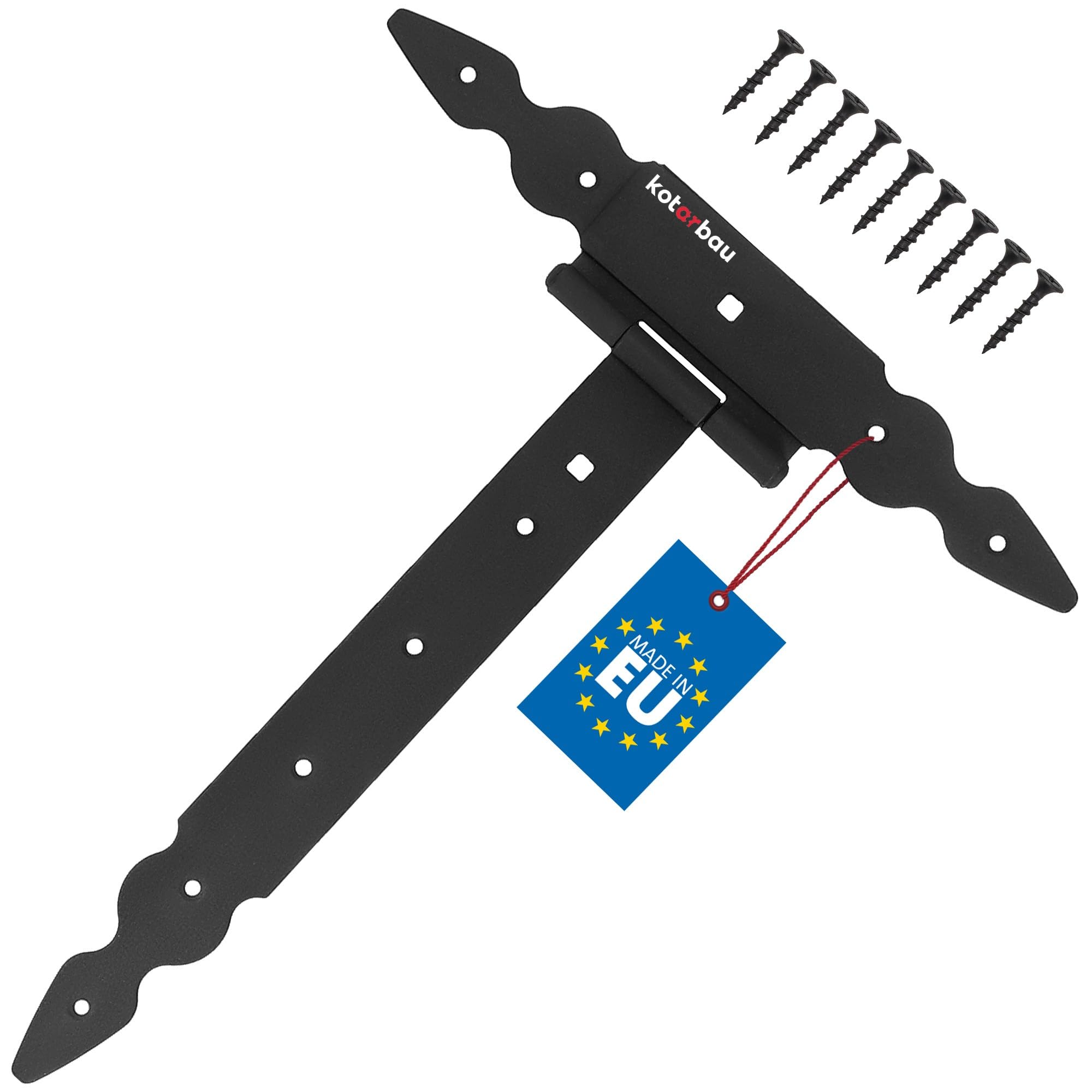 KOTARBAU T Hinges Black Length 300 mm Cross Hinges Powder-Coated Steel Garden Gate Hinge Wooden Door Hinge Heavy Duty Door Hinges