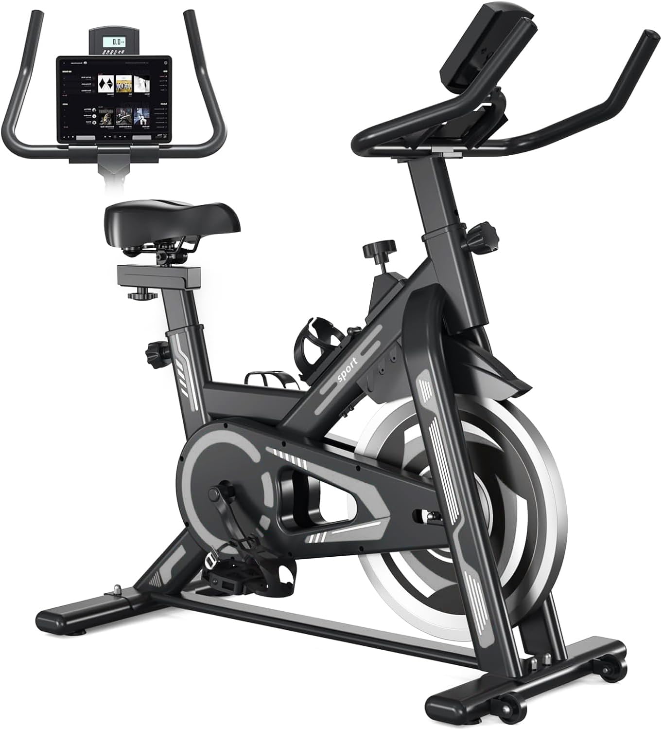 ROHKAO Indoor Cycling Bike, Silent Belt Drive Exercise Bike Stationary Bicycle with Steel Flywheel, Phone Holder, Adjustable Seat and Handlebar, Heart Rate LCD Monitor