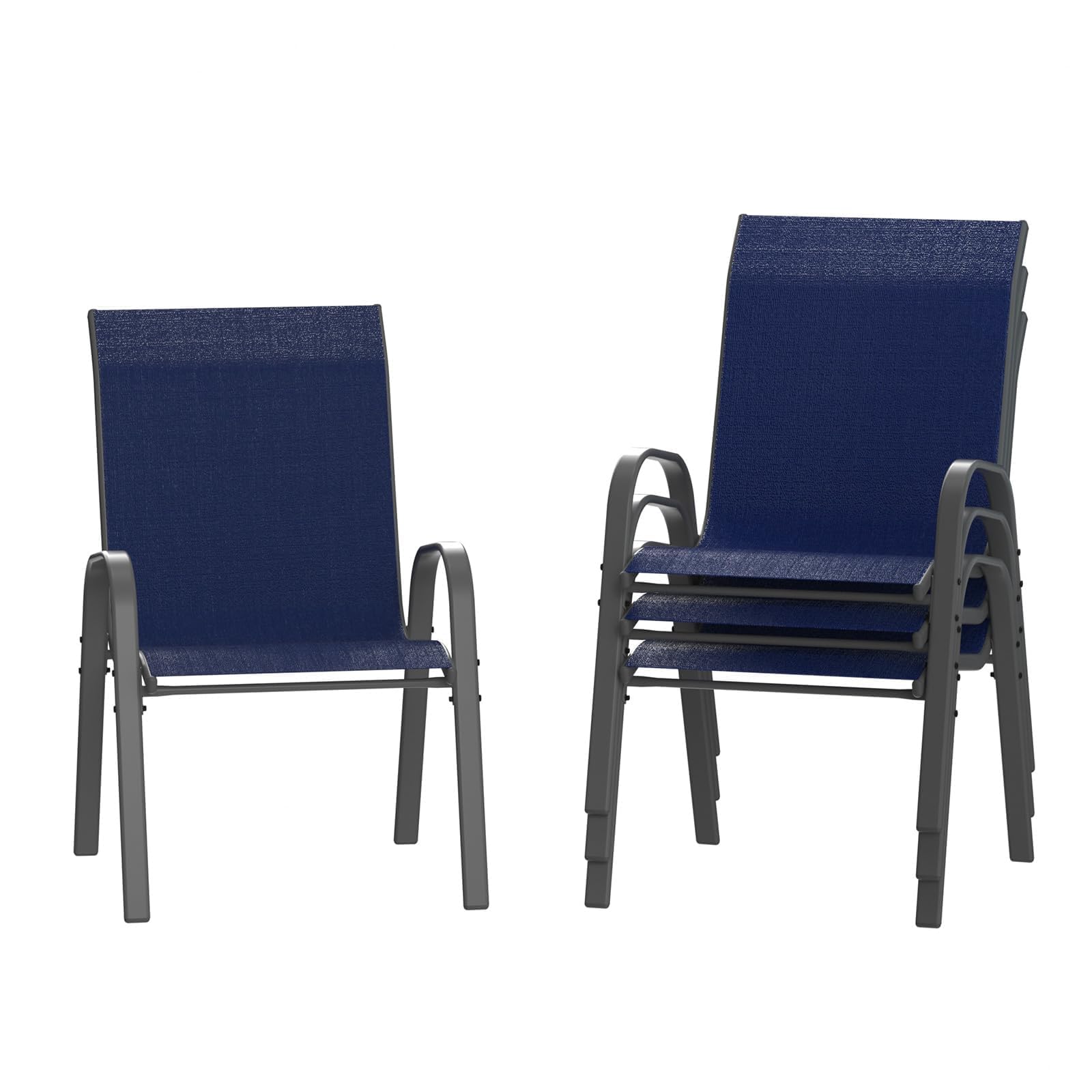 Amopatio Patio Chairs Set of 4, Outdoor Stackable Dining Chairs for All Weather, Comfortable Breathable Garden Outdoor Furniture for Backyard Deck (Blue)