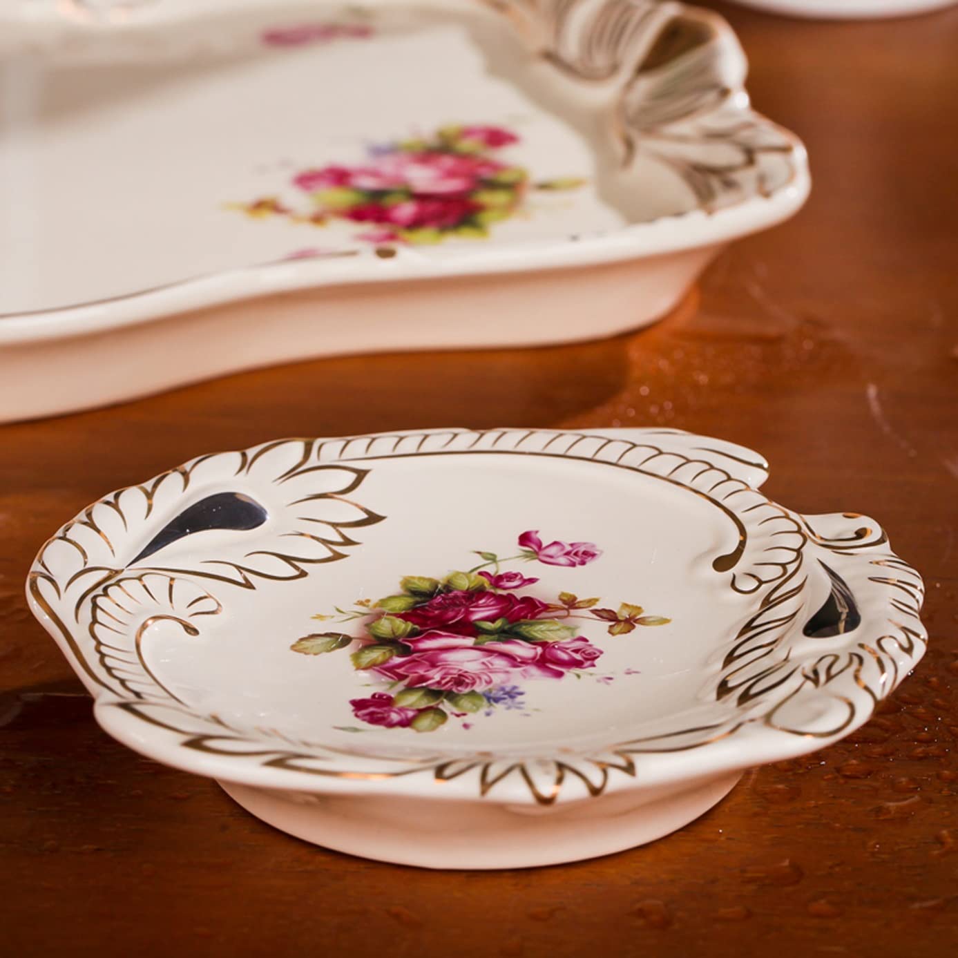 Set di Accessori per Il Bagno, Kit di Decorazioni per Piano di Lavoro in Ceramica squisita, 5 Pezzi Include Dispenser per lozioni, portaspazzolino, 2 Bicchieri, portasap