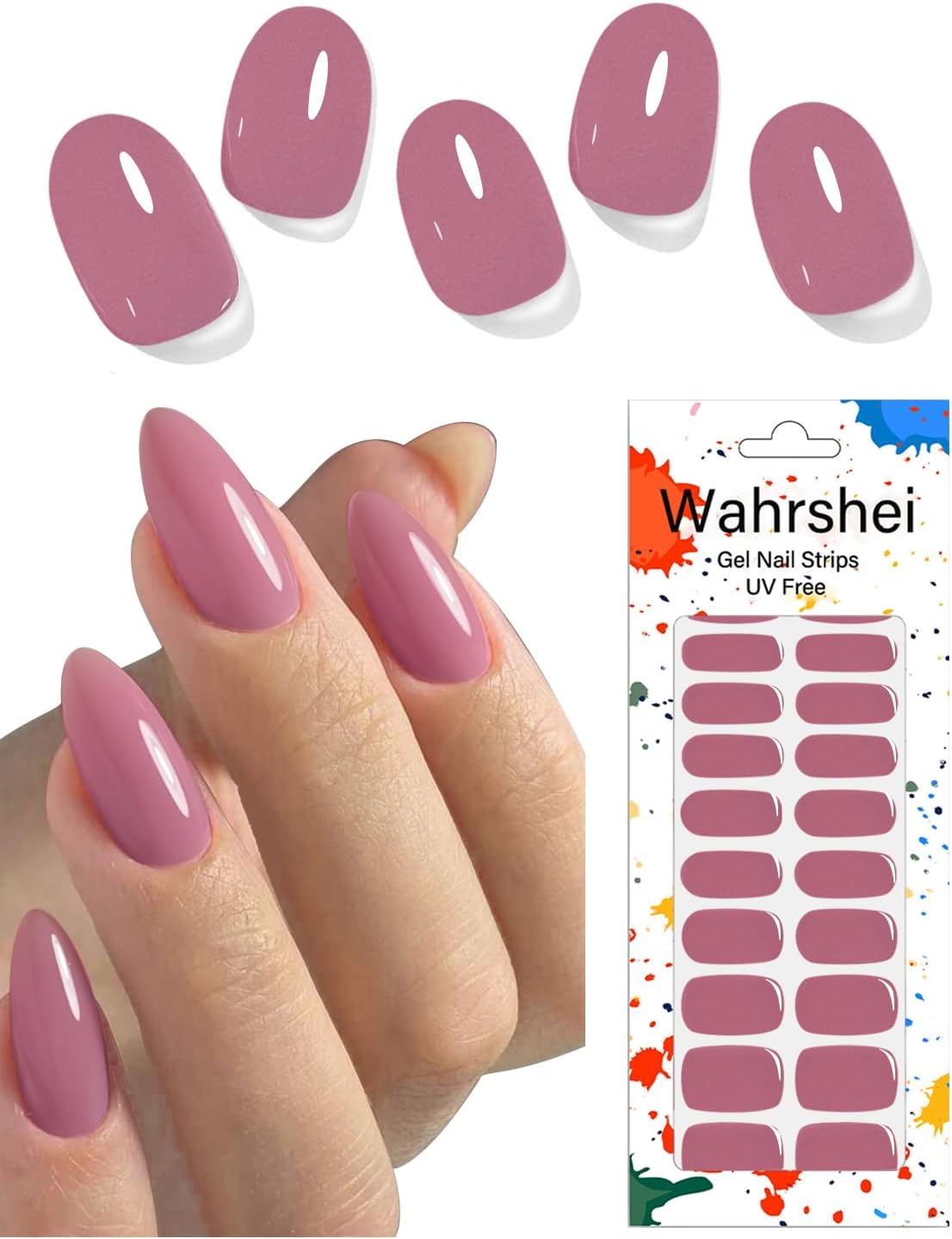 Gel Nail Strips No UV, Rose Pink, UV Free, Long Lasting Gel Stickers - Contains 22 Wraps, 1 Prep Pad, 1 File