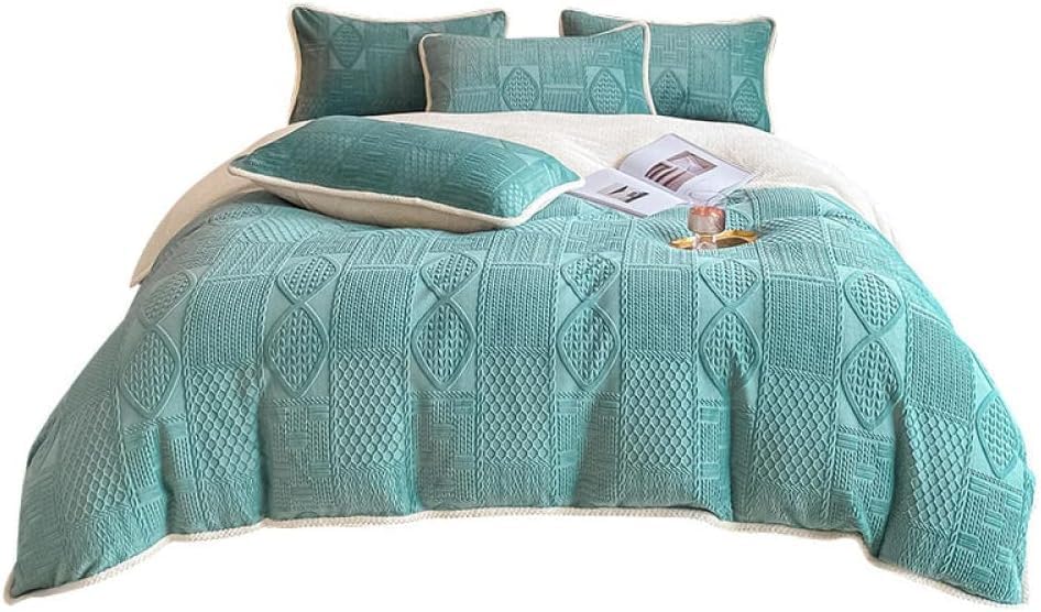 Bed Sheet Keep Warmfleece Bedding Sheet Quilt Cover Three-Dimensional Sweater, Carved Velvet, 4-Piece Bedding Set, Simple And Thick Warmth In Winter, Milk Quilt Cover Sheet ( Color : Green , Size : 20