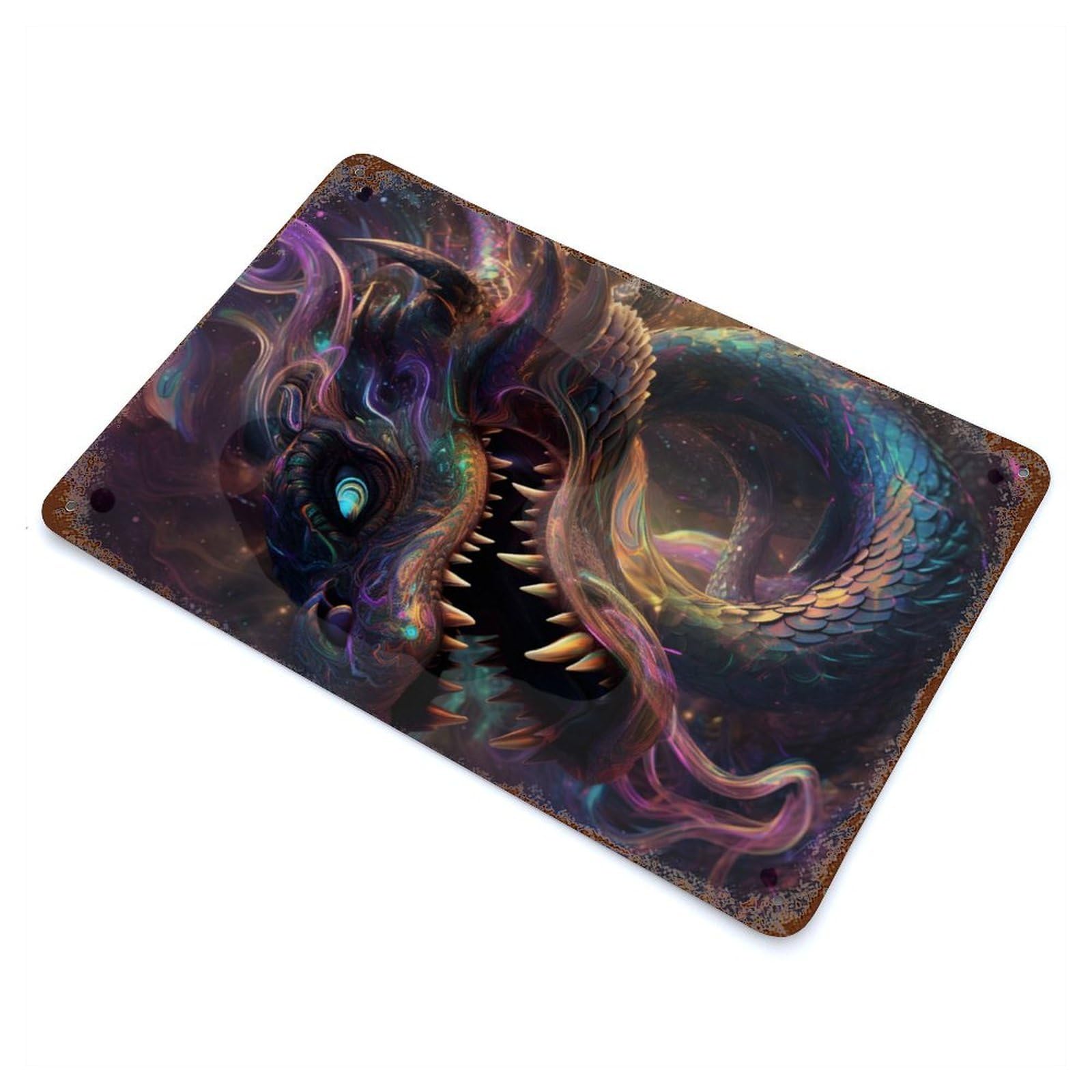Hypnotic Space Dragon Vintage Rust Metal Sign 11.8"x7.9", Shabby Chic Decor for Garage, Pub Or Kitchen