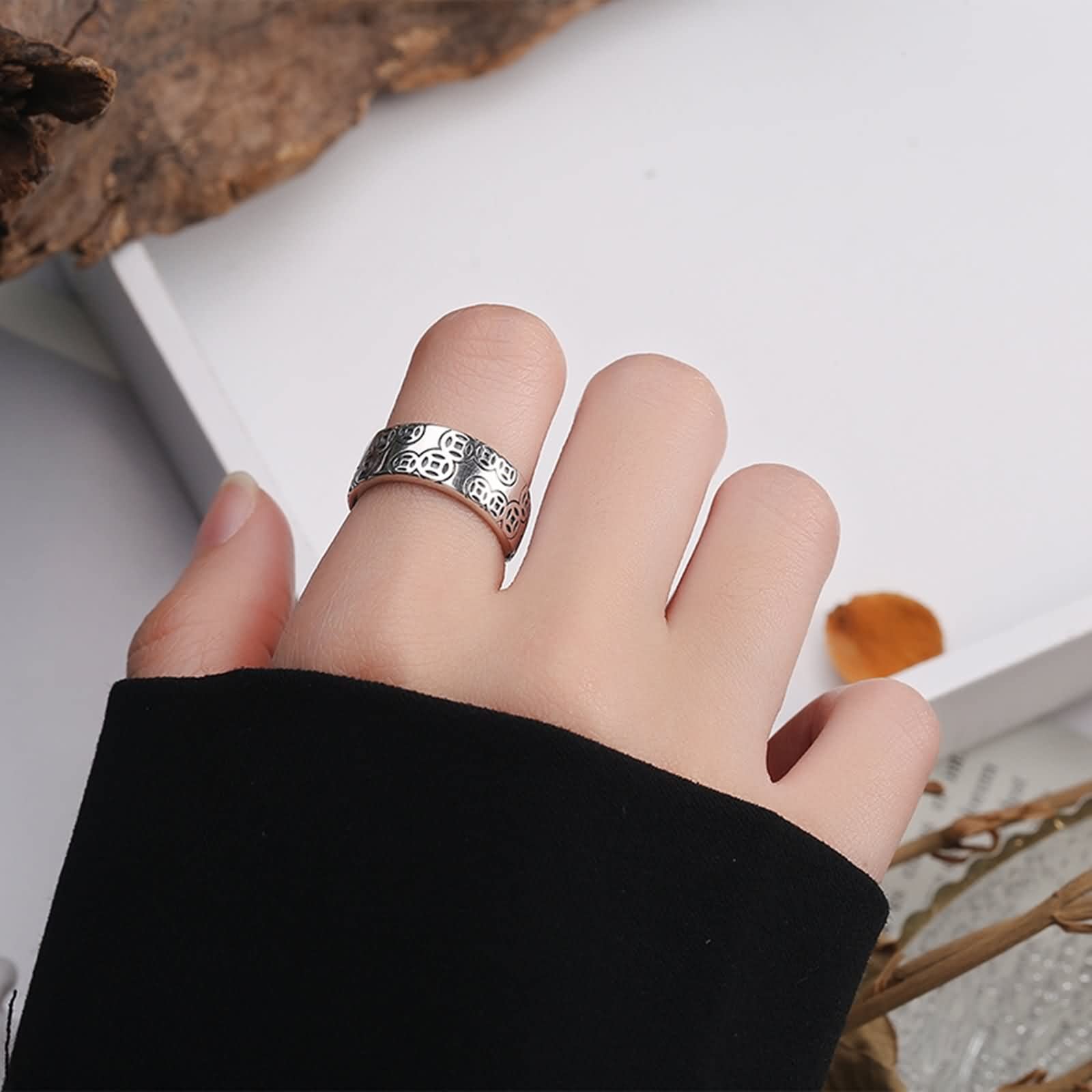 Anello in argento Sterling, anello per anniversario di 1 anno per fidanzate modello di denaro regolabile gioielli alla moda per regali da donna, Adjustable, Nessuna pietra preziosa