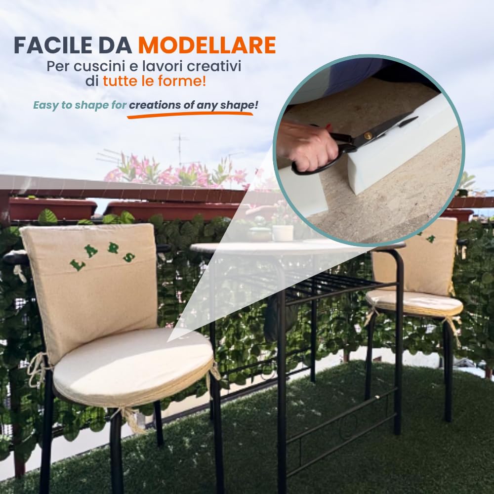 TENDAGGIMANIA Gommapiuma per Imbottitura Densità 30 - Gommapiuma Spessore 8 CM - Misura 100cm x 150 cm - Gomma Piuma per Cuscini Divano Anche per Poltrona e Divano Letto