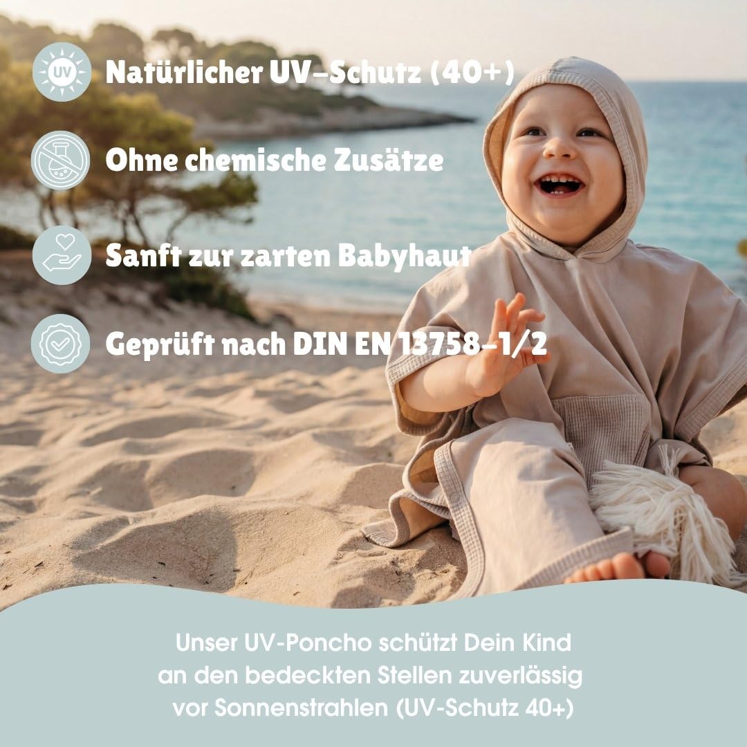 emma & noah UV-Poncho für Kinder, UPF 40+, geprüft nach EN 13758, mit Kapuze, ohne Chemie, aus Bio-Baumwolle & Bambus-Viskose