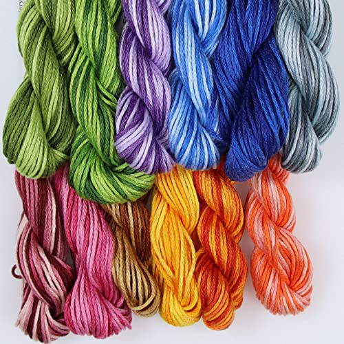 Image of KCS Big skeins of 25 Meters Size 25 Color Variegated Cross Stitch Stranded Threads,12 skeins,03
