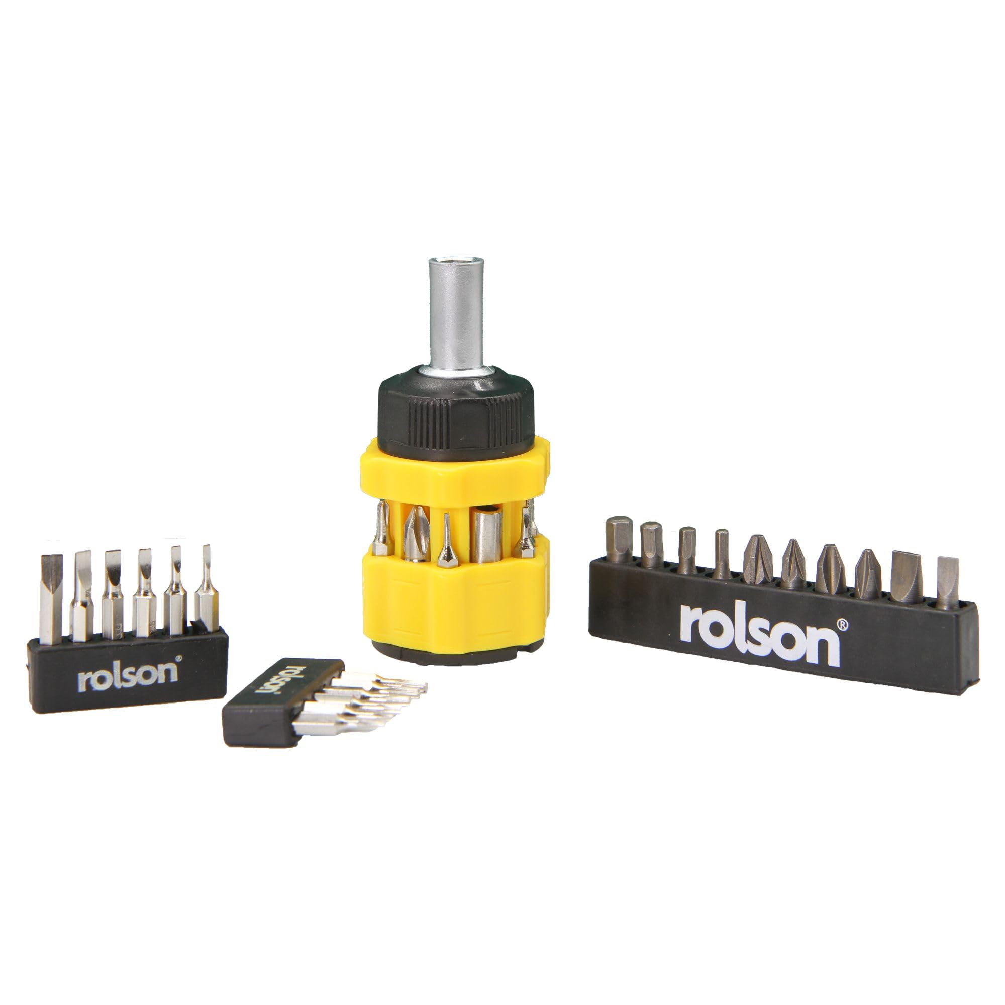 Rolson Tools Stubby Ratchet Screwdriver & Bit Set, 34 Piece
