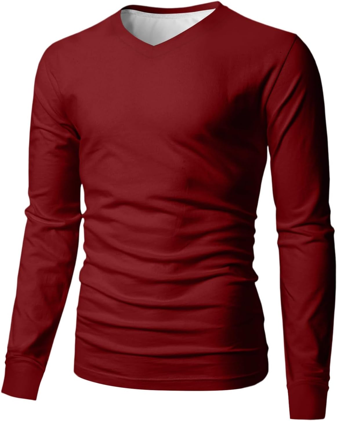 Men's T Shirt, Long Sleeve V Neck Solid Color Tee Shirts Casual Basic Soft Stretch T-Shirts, M-3XL