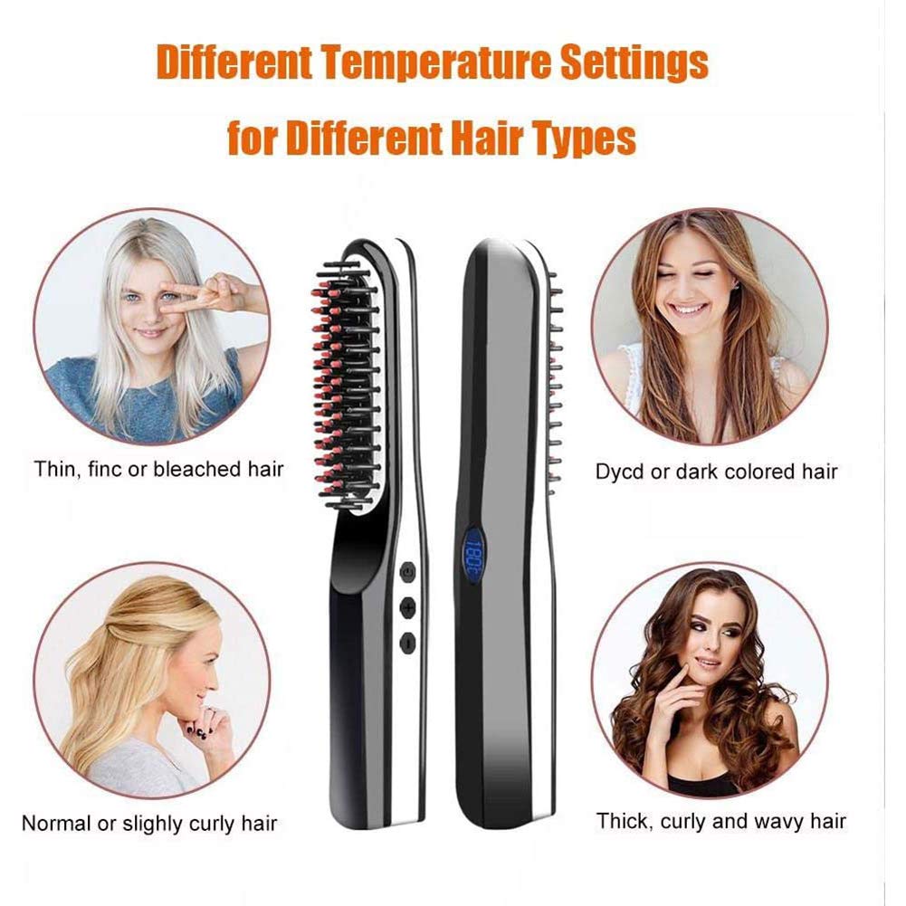 CheungLee Pettine elettrico per uomo donna, capelli e barba, pettine lisciante per uomo donna, con schermo LCD e funzione di spegnimento automatico, ricarica tramite porta USB (bianco)