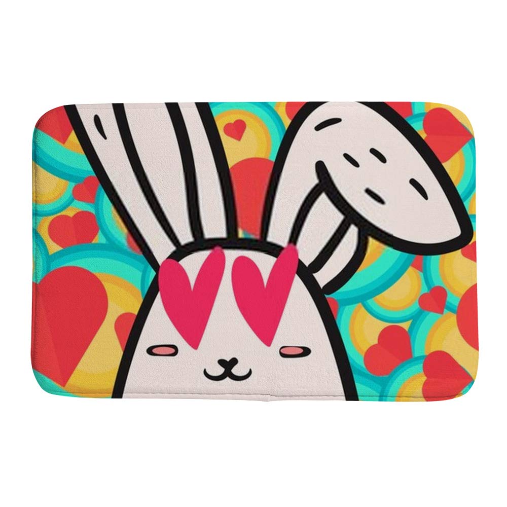 Tapis de bain en velours corail Ruchen 91x61cm doux motif lapin rose
