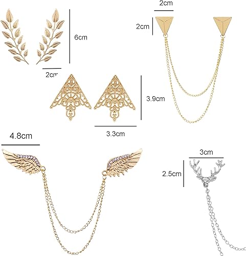 Miniatura 2 de 6 piezas de cabeza de ciervo doble eslabones cadenas alas de ángel borla cadena broche retro patrón hueco y ángulo triángulo borlas collar broche