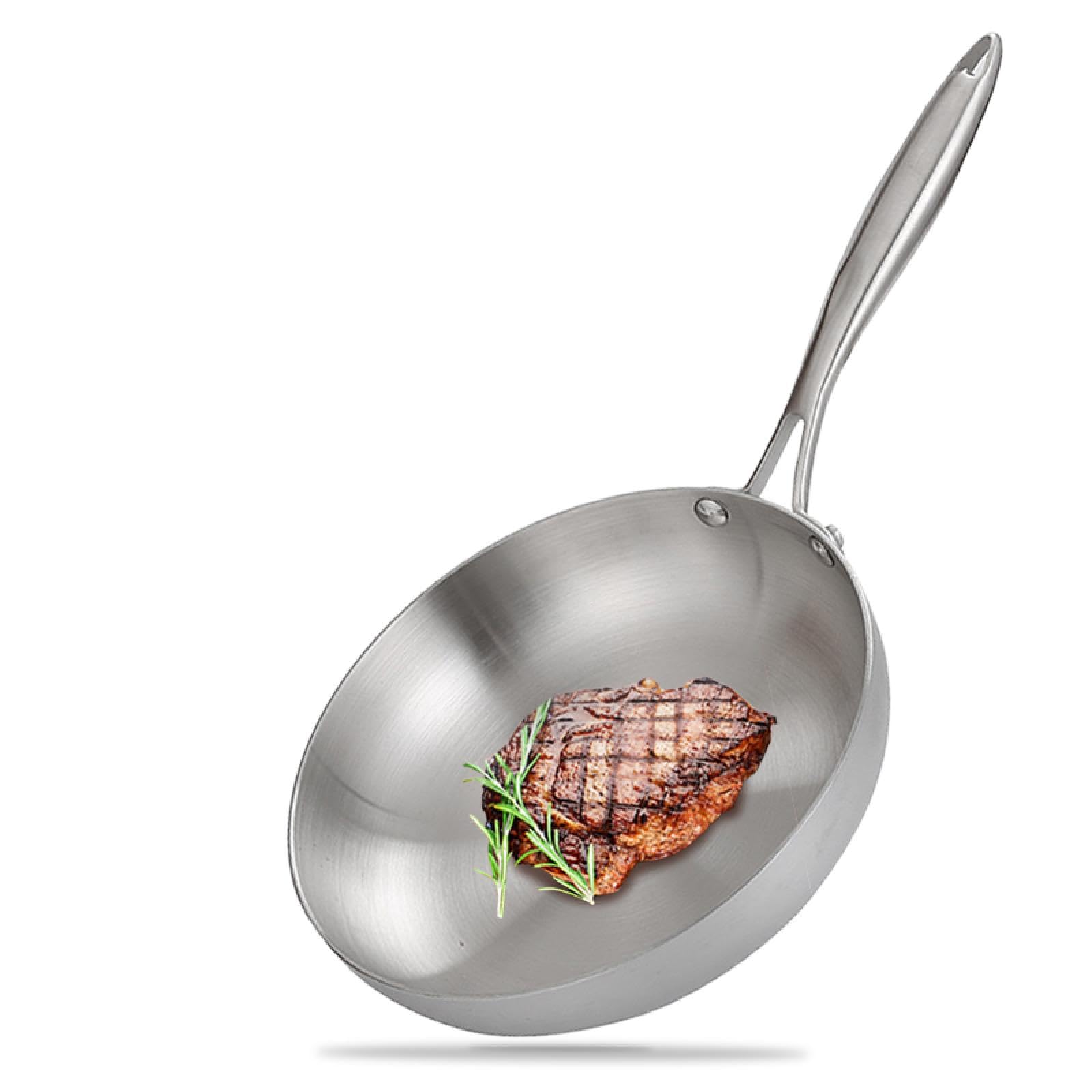 Padella antiaderente in acciaio inox 304 per friggere bistecche, pentola di cottura spessa, compatibile con tutti i tipi di fornelli e forno (26 cm)