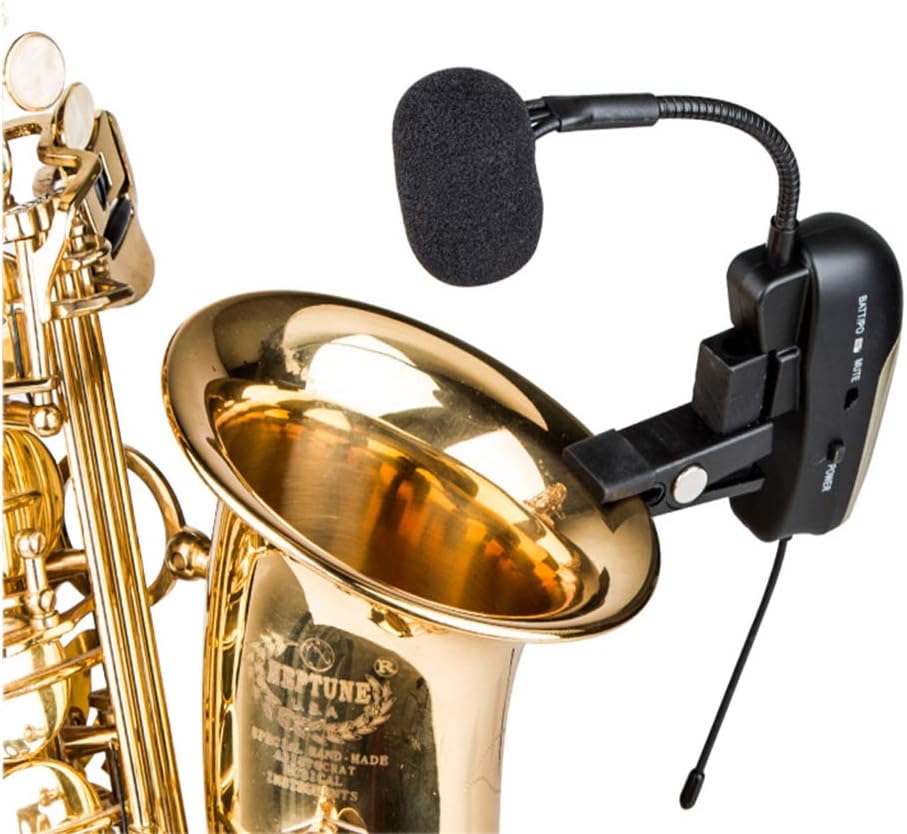 ACEMIC PR/8-ST4 microphone attached to a saxophone bell.
