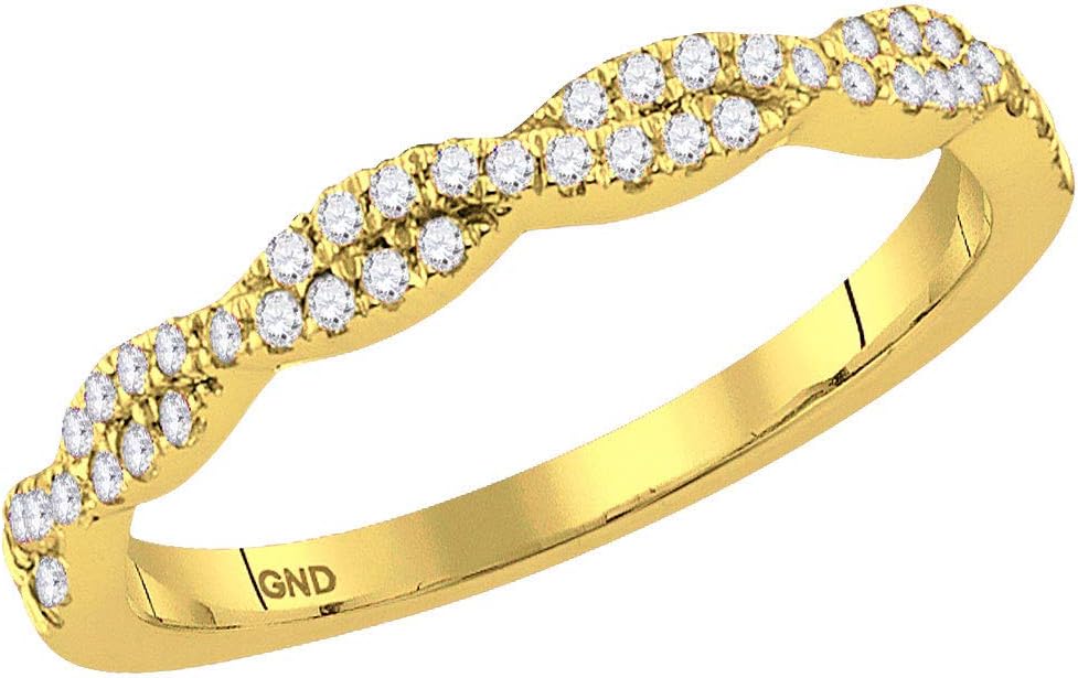 14K Yellow Gold Womens Round Diamond Twist Stackable 1/4 Cttw For Womens Engagement Wedding Anniversary Ring Band