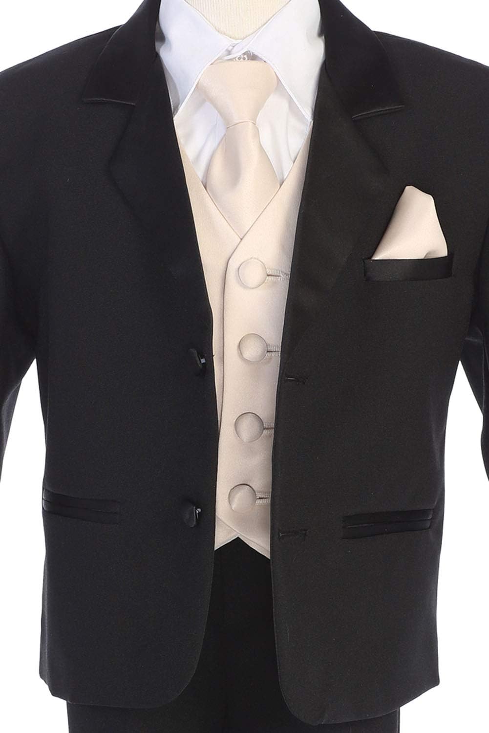7928 Boys Black Tuxedo Set w/Bow Tie & Necktie (7, Champagne)