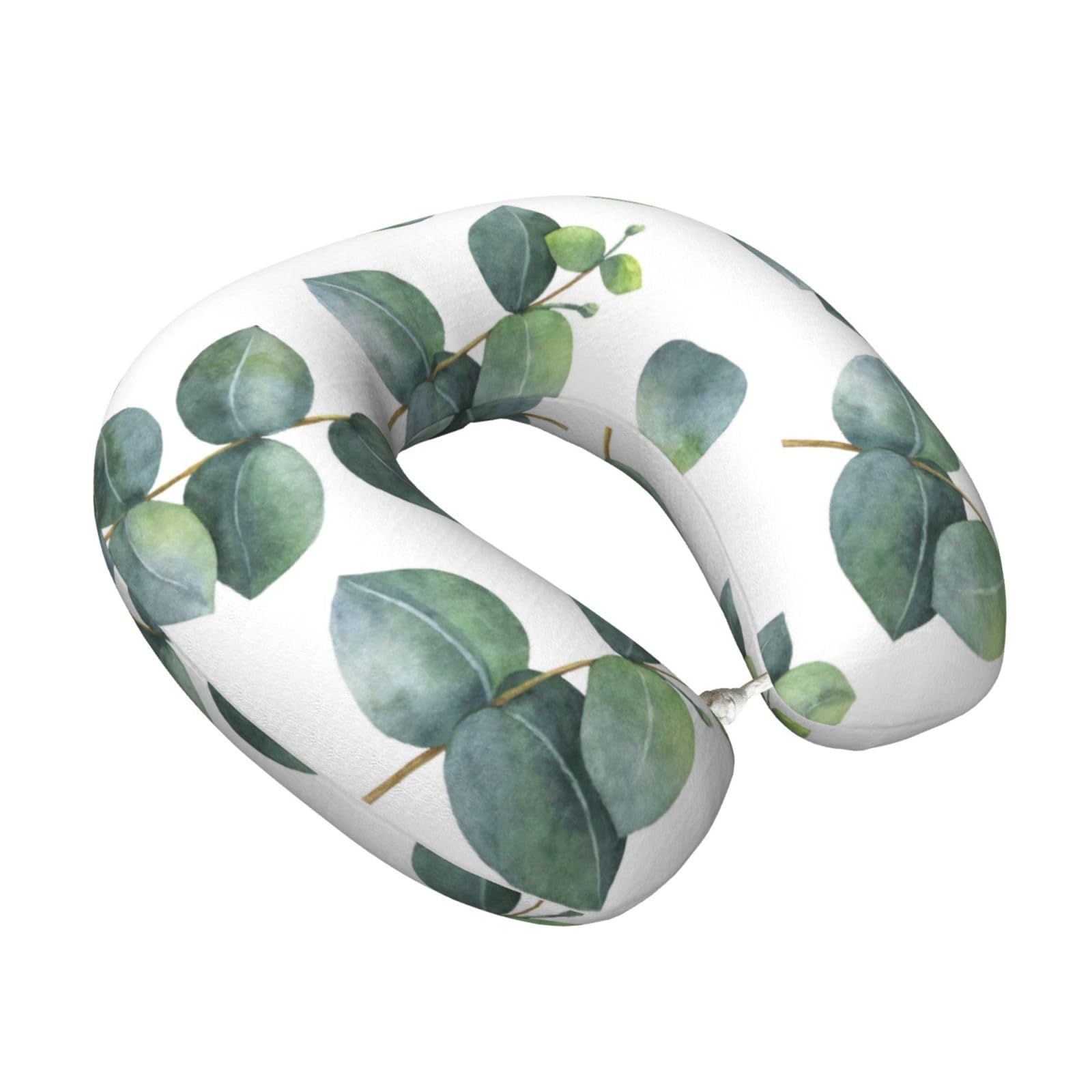 LKYMOH Watercolor Eucalyptus Leaves Branches, Travel Neck Pillow U-Shaped Memory Neck Support Soft Comfortable With Washable Cover For Airplane Car Traveling and Office