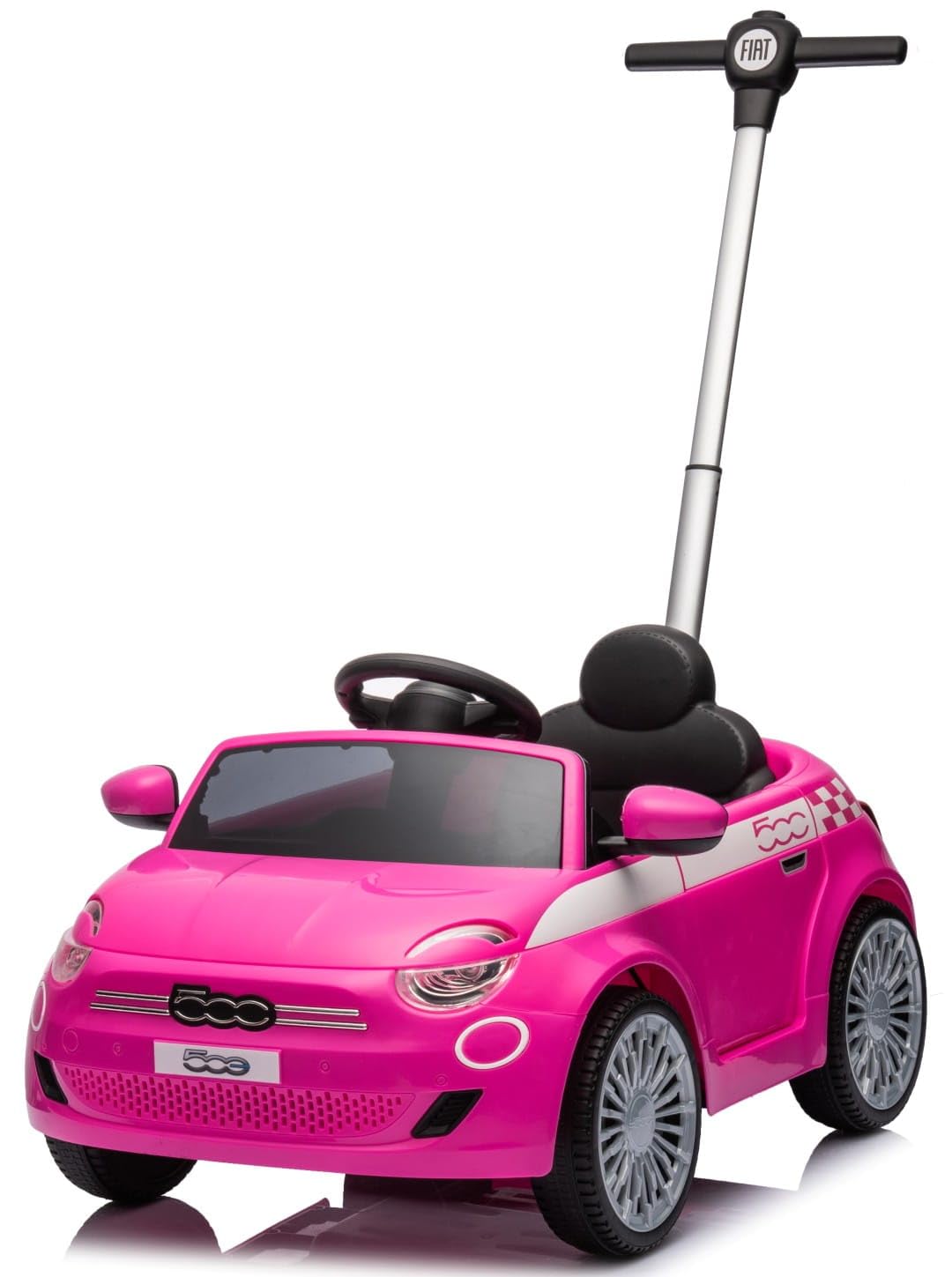 sun baby Kinderfahrzeug mit Schubstange für Jungen FIAT 500, Kinderauto Rutschauto ab 18 Monaten mit Sicherheitsgurt und zu öffnender Tür (Rosa)