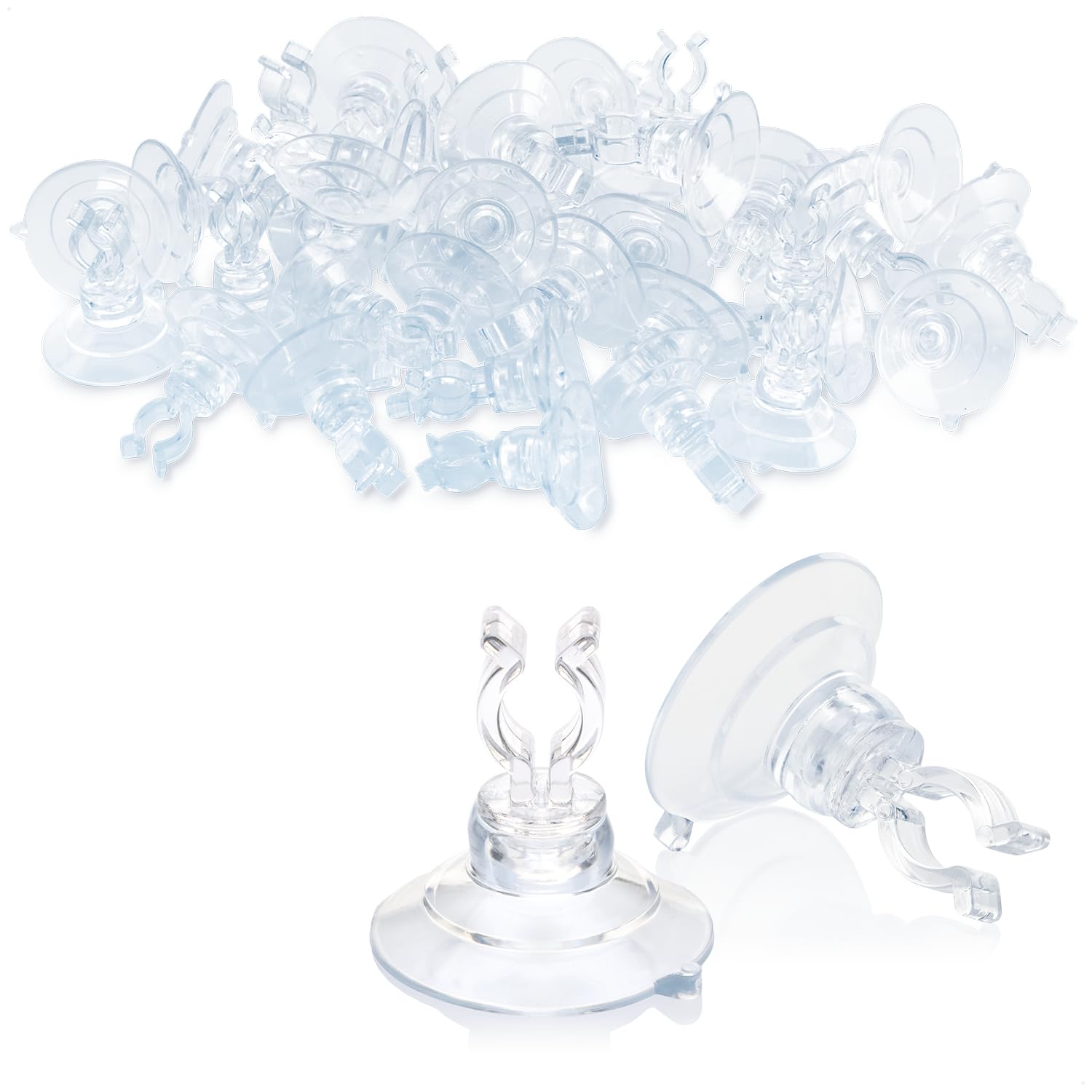 Com-Four 40 Pieces - Transparent Com-Four® 40X Suction Cup With Cable Slot - Ø 3 Cm Multi-Purpose Hook For Fairy Lights And Window Decoration - Strong Window Knobs For Window Mounting (40 Pieces - Transparent)
