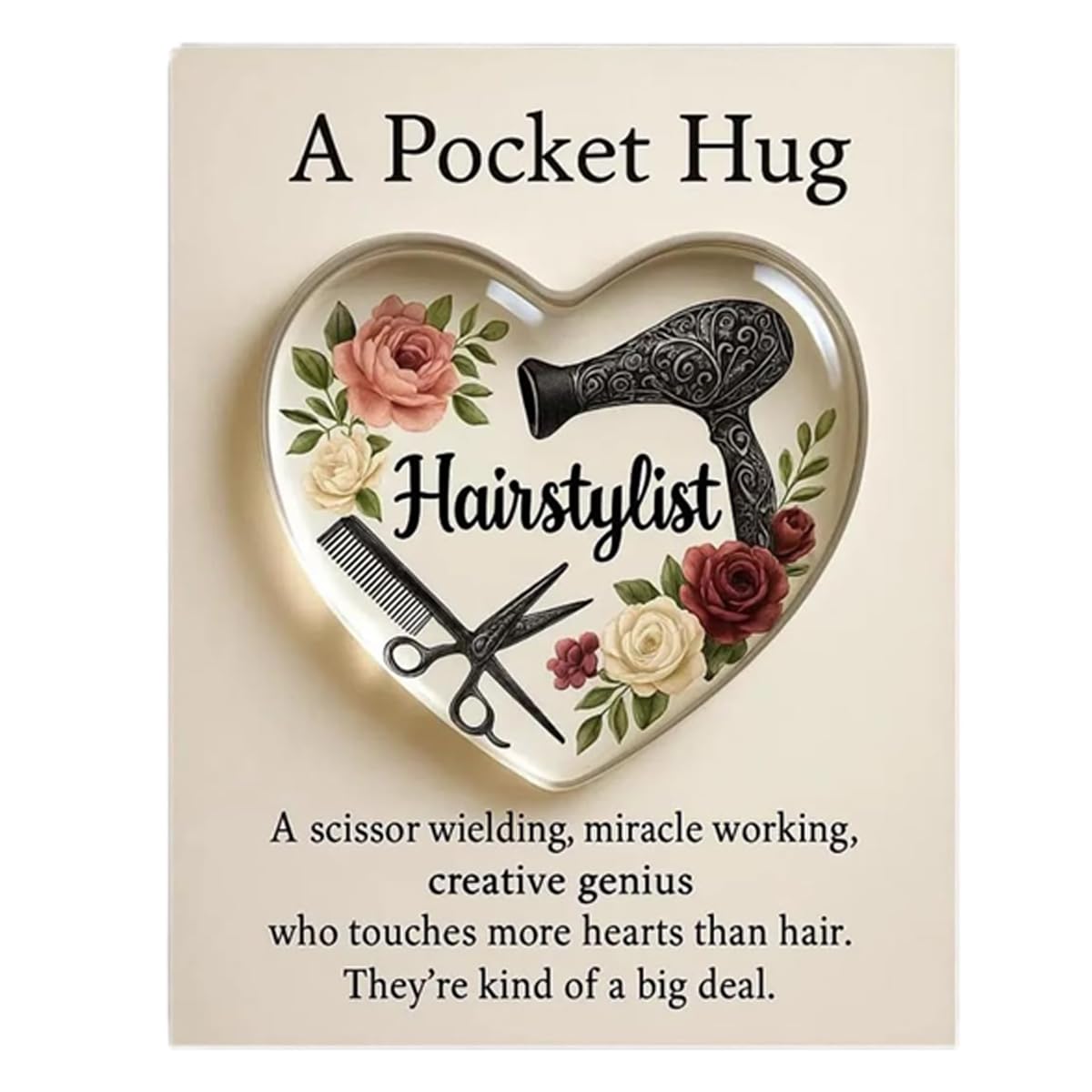A Pocket Hug for Hair Stylists, Handmade Mini Hairdresser Tools Heart Pocket Hug Token with Card, Thank You Hairdresser Gift, Hairstylist Appreciation Pocket Hug Ornament (Type-C)