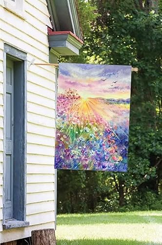 Shinesnow Watercolor Flowers Sunrise Blossoming Meadow Spring Field Landscape House Flag 28" X 40" Double Sided Polyester Welcome Large Yard Garden Flag Banners For Patio Lawn Home Outdoor Decor #TOP3