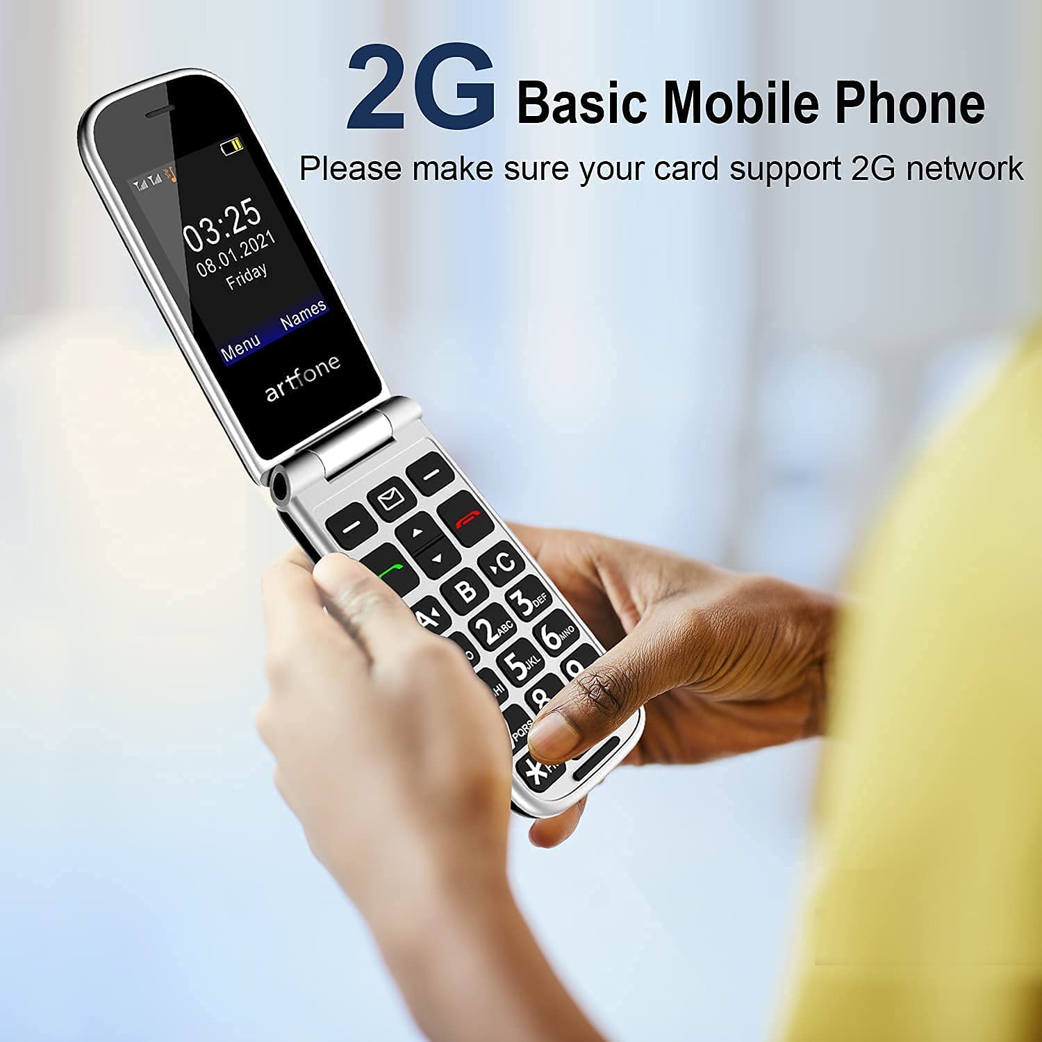 artfone Telefono Cellulare per Anziani, Flip Cellulare Anziani con Tasti Grandi, SOS, Funzione MMS, 2.4" Display, 2G GSM, Supporto SIM Doppio, Chiamata Rapida, Radio FM, Torcia, 1200mAh Batteria-Blu