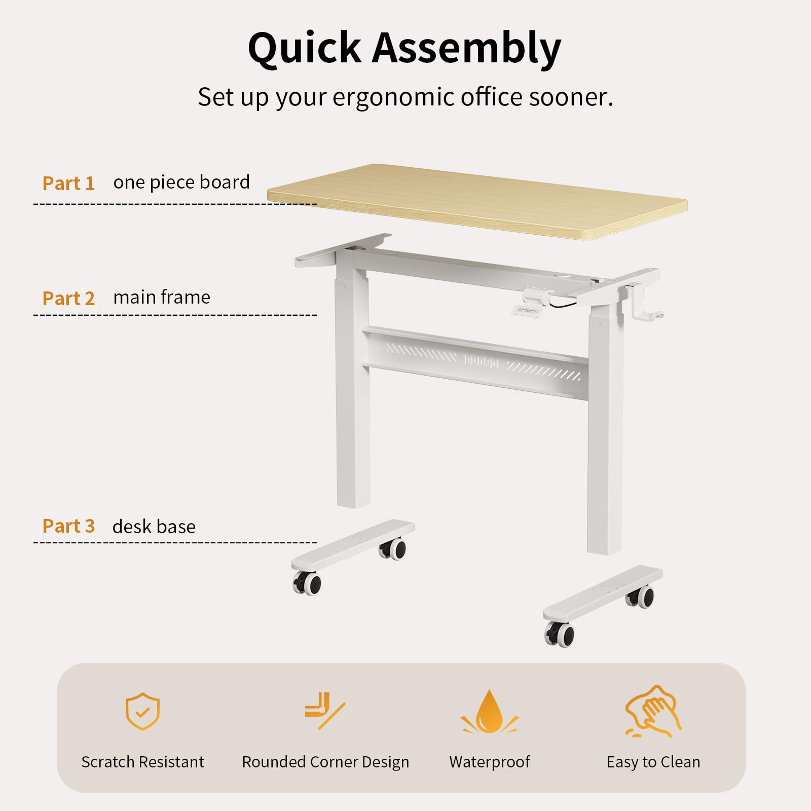 WALKINGDESK Bureau Mobile Réglable en Hauteur, 80 × 40 cm, Table de Lit avec roulettes Portable, Pneumatique Table Roulante Mobile pour Canapé, Lecture ou Travail, Chêne