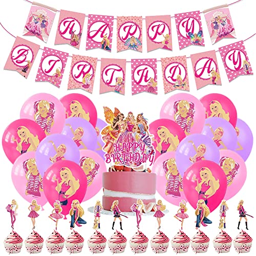 Ksopsdey 34 Pcs Muñeca Fiesta Cumpleaños Muchacha Barbia Decoraciones de Cumpleaños Pancarta de...