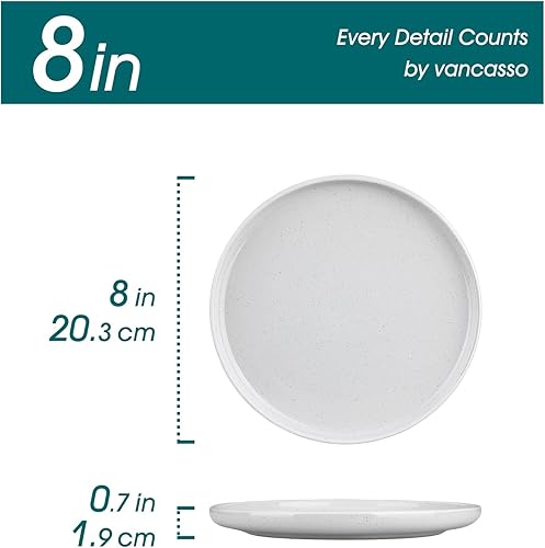 Miniatura 2 de vancasso Juego de 6 platos de ensalada de sésam de 8 pulgadas, platos de cerámica aptos para microondas, horno y lavavajillas, gris claro