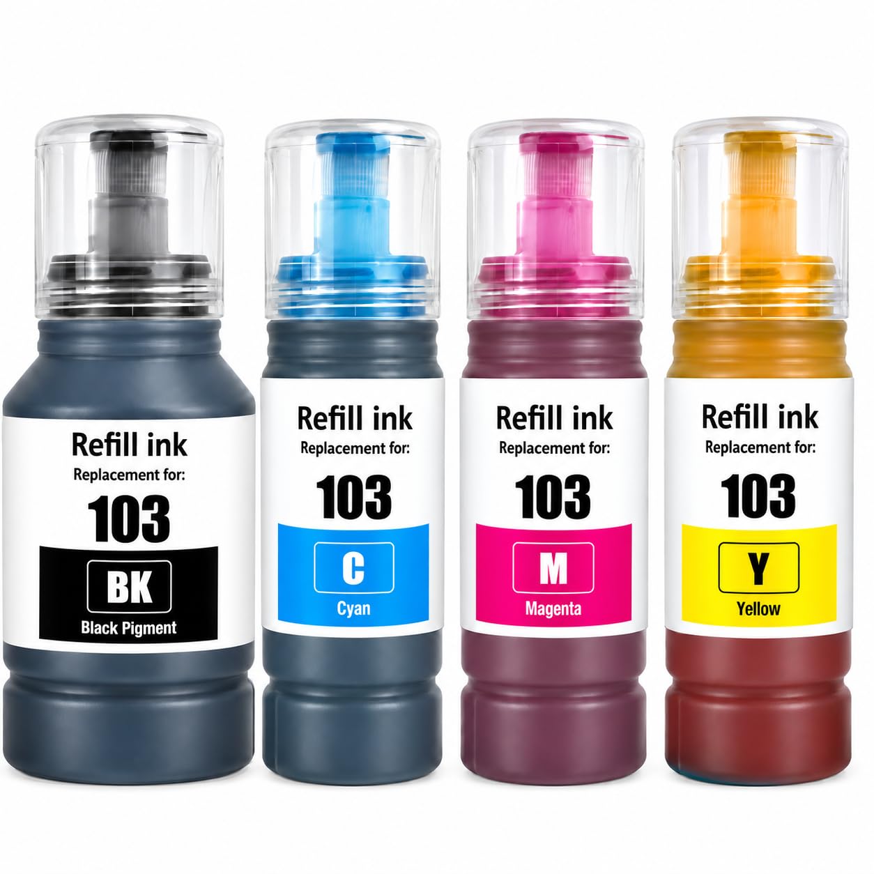 NexNova® Ink Set 103 Compatible with EcoTank Compatible with EPSON Combo Set 4-Pack Black Cyan Magenta Yellow for L1110‎ L3110 L3111 L3150 L3151‎ L3156 L3160 L5190‎