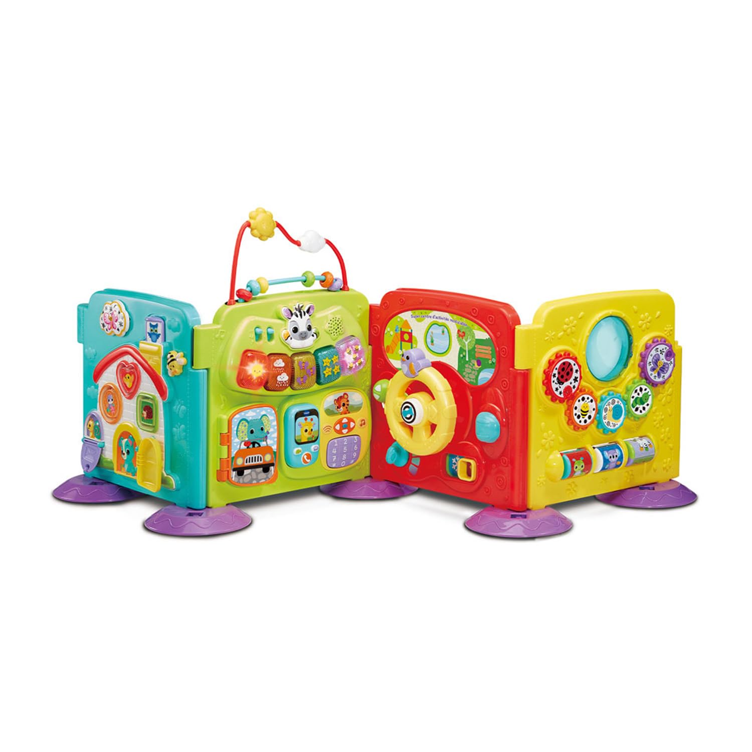 VTech - Super Centre d'Activités Modulable - Jouet Interactif 4 en 1, Motricité Bébé - Cube d'Activité Évolutif avec Trieur de Formes et Jeux d'Éveil - Cadeau Bébé Dès 6 Mois - Contenu en Français