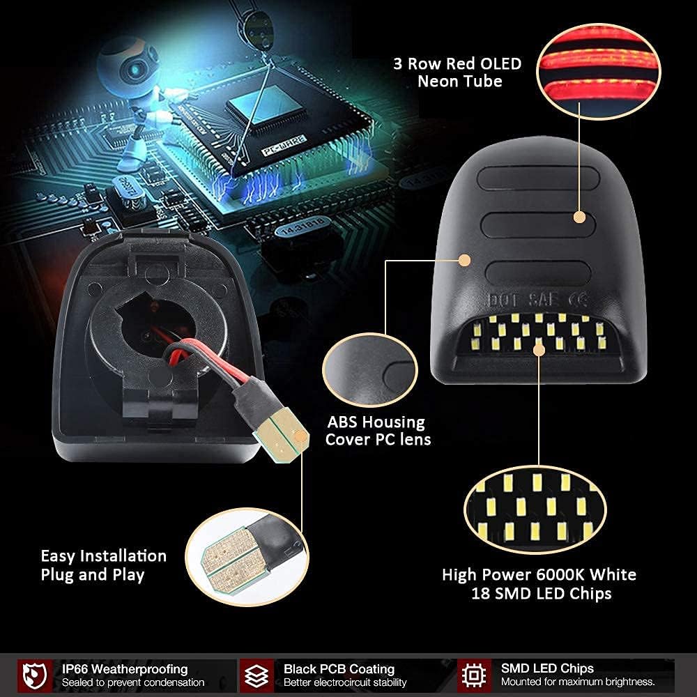 D-Lumina LED License Plate Light Assembly w/Red OLED Neon Tube for Chevy Silverado GMC Sierra 1500 2500 3500 Suburban, Include 3157 3156 LED Backup Reverse Light Bulbs, 5600 Lumen 21W 2-SMD CSP Chip