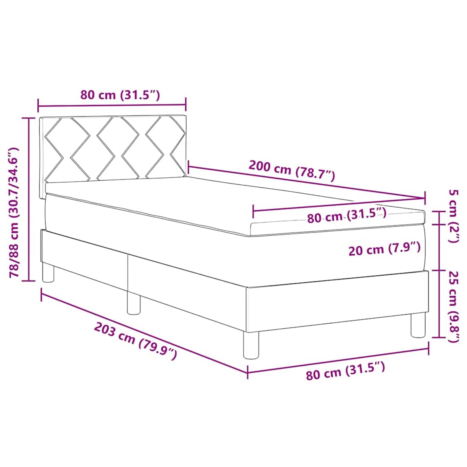 ATOMSTACK MAKER Cama con somier gris claro de 80 x 200 cm con colchón de muelles ensacados, cabecero ajustable (2 alturas) y superficie aterciopelada, moderna cama de dormitorio para un sueño relajado