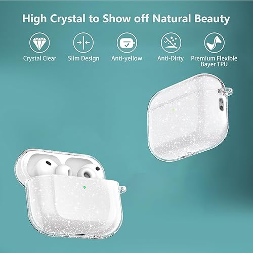 Vista 49 de Funda para Airpods Pro 2 con purpurina transparente, protector transparente de TPU suave para Airpod Pro de 2ª generación, protección completa
